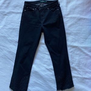 Ralph Lauren vintage black jeans with embroidered flower hem